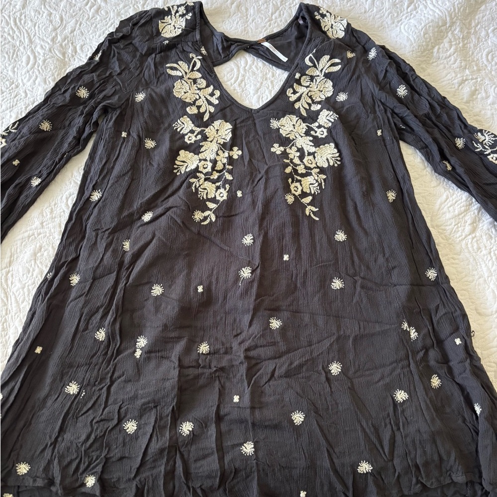 Free People Black Embellished Tunic with Cut Out Details
